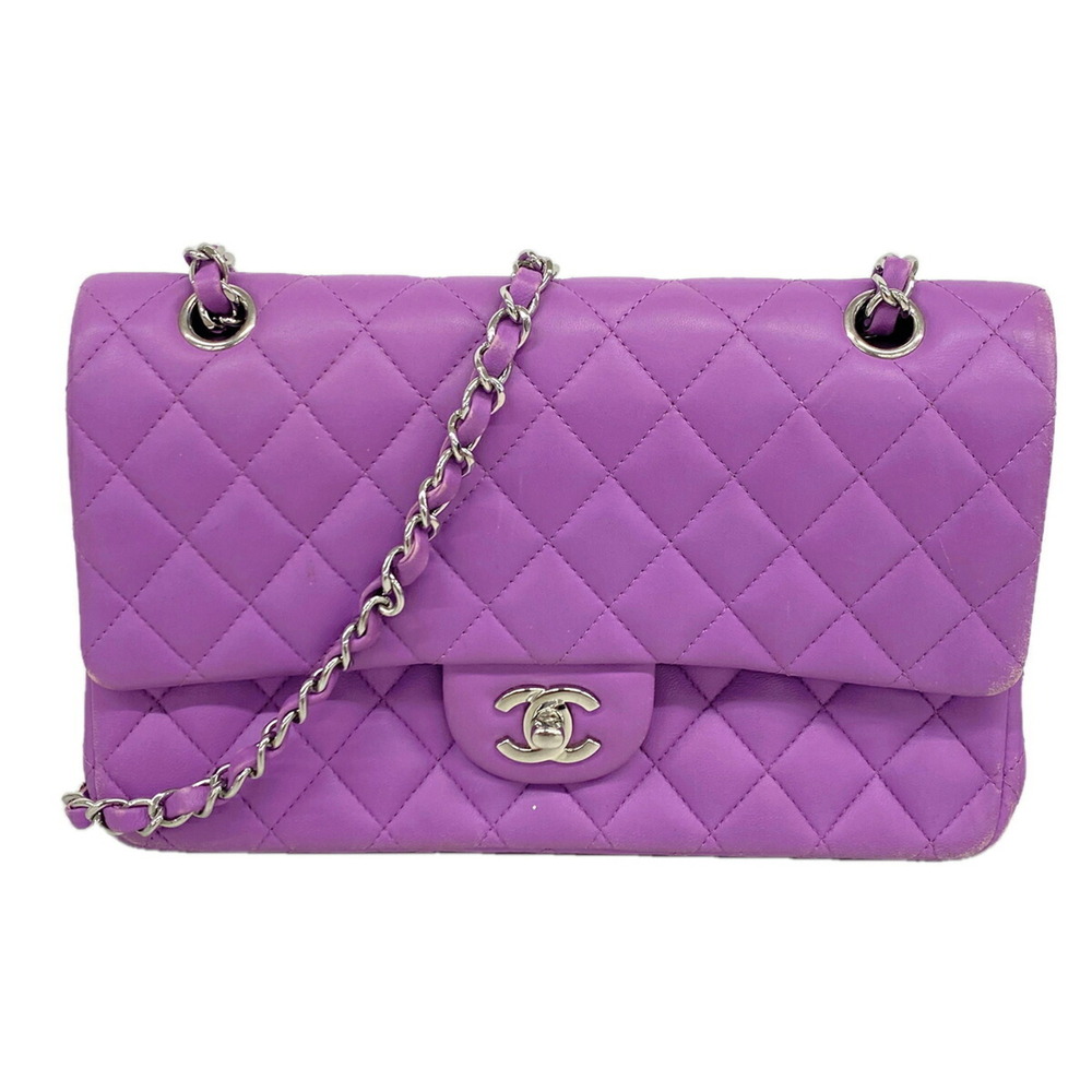 Chanel Matelassé Shoulder Bag, Double Flap, Chain, Lambskin, Purple, Women's,...